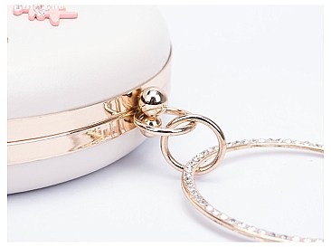 Charming 3D Accented Ring Handle Round Frame Satchel-Clutch