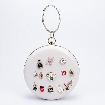 Charming 3D Accented Ring Handle Round Frame Satchel-Clutch