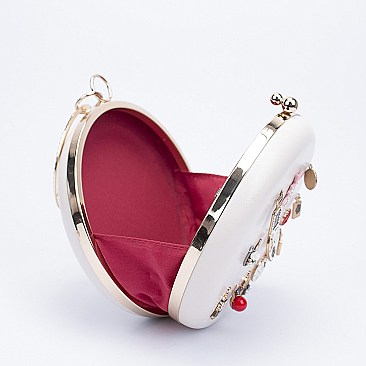Charming 3D Accented Ring Handle Round Frame Satchel-Clutch