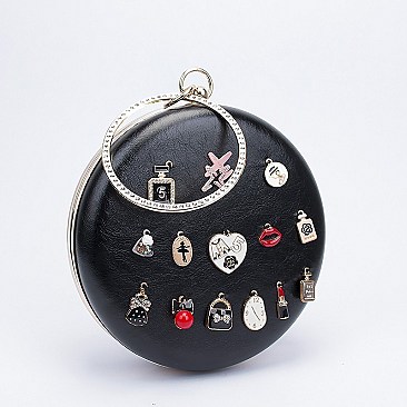Charming 3D Accented Ring Handle Round Frame Satchel-Clutch