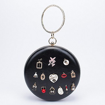 Charming 3D Accented Ring Handle Round Frame Satchel-Clutch