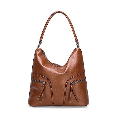 Stylish Smooth Leather Dual Side Pockets Hobo