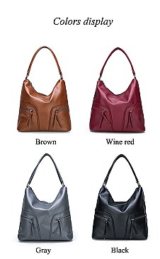 Stylish Smooth Leather Dual Side Pockets Hobo