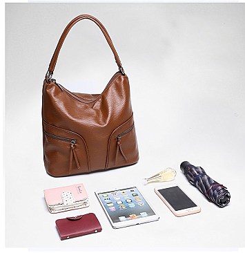 Stylish Smooth Leather Dual Side Pockets Hobo