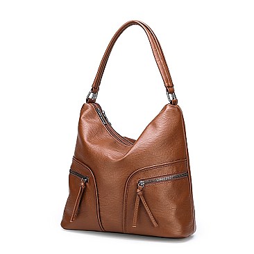 Stylish Smooth Leather Dual Side Pockets Hobo