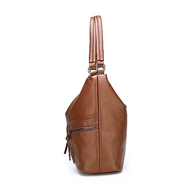 Stylish Smooth Leather Dual Side Pockets Hobo