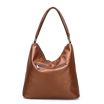 Stylish Smooth Leather Dual Side Pockets Hobo