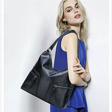 Stylish Smooth Leather Dual Side Pockets Hobo