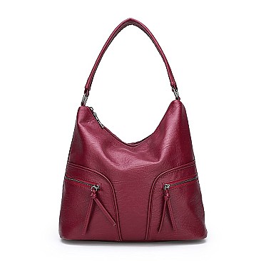 Stylish Smooth Leather Dual Side Pockets Hobo