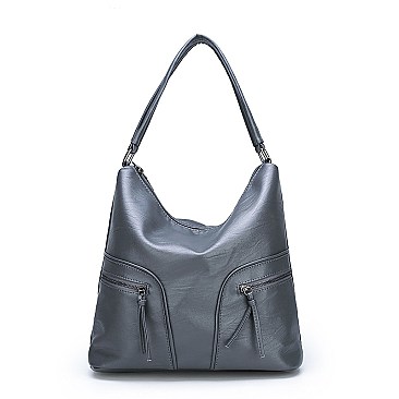 Stylish Smooth Leather Dual Side Pockets Hobo