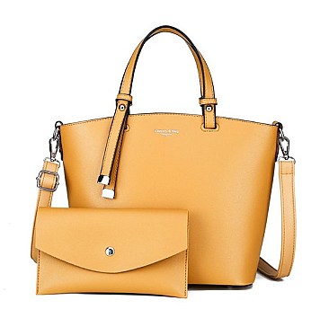 Stylish 2 In 1 Smooth Leather Satchel Clutch Set