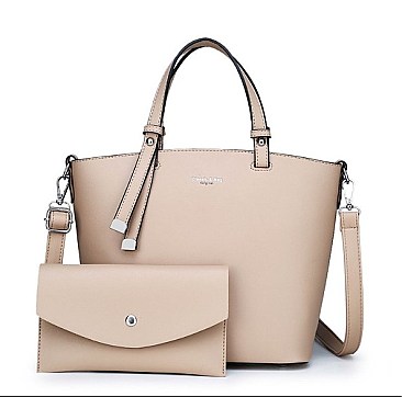 Stylish 2 In 1 Smooth Leather Satchel Clutch Set