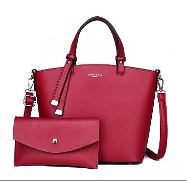 Stylish 2 In 1 Smooth Leather Satchel Clutch Set