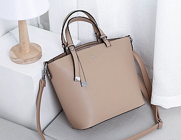 Stylish 2 In 1 Smooth Leather Satchel Clutch Set