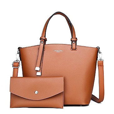 Stylish 2 In 1 Smooth Leather Satchel Clutch Set