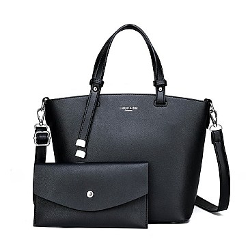 Stylish 2 In 1 Smooth Leather Satchel Clutch Set