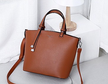 Stylish 2 In 1 Smooth Leather Satchel Clutch Set