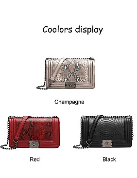 Trendy Snake Print Chain Strap Shoulder Bag