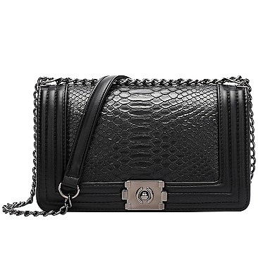 Trendy Snake Print Chain Strap Shoulder Bag