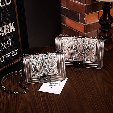 Trendy Snake Print Chain Strap Shoulder Bag
