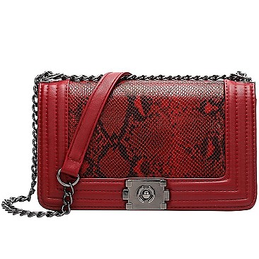 Trendy Snake Print Chain Strap Shoulder Bag