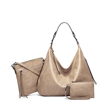 3-in-1 Hobo Shoulder Bag & Cross-Body With Wallet Set