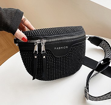 RHINESTONE ZIRCONIA CROSS-BODY & FANNY PACK