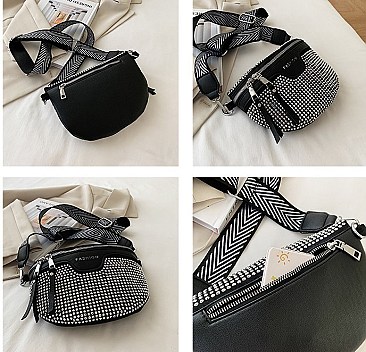 RHINESTONE ZIRCONIA CROSS-BODY & FANNY PACK