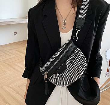 RHINESTONE ZIRCONIA CROSS-BODY & FANNY PACK