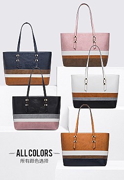 4 in 1 Trendy Striped Front Tote Bag & Clutch Set