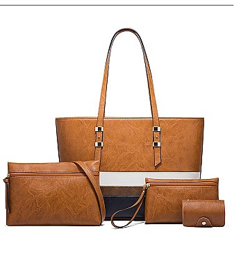 4 in 1 Trendy Striped Front Tote Bag & Clutch Set