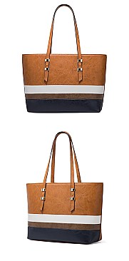 4 in 1 Trendy Striped Front Tote Bag & Clutch Set