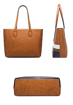 4 in 1 Trendy Striped Front Tote Bag & Clutch Set