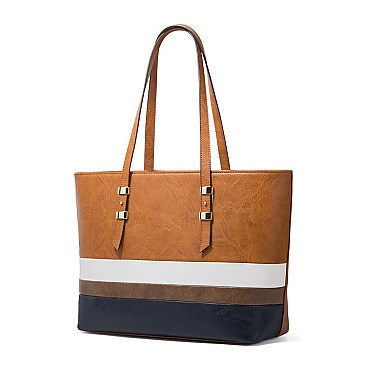 4 in 1 Trendy Striped Front Tote Bag & Clutch Set