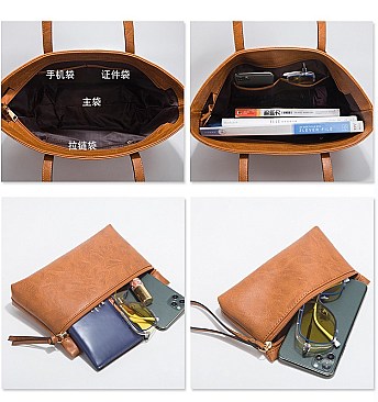 4 in 1 Trendy Striped Front Tote Bag & Clutch Set