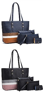 4 in 1 Trendy Striped Front Tote Bag & Clutch Set