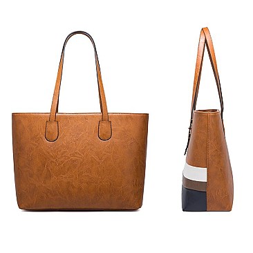 4 in 1 Trendy Striped Front Tote Bag & Clutch Set