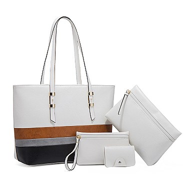 4 in 1 Trendy Striped Front Tote Bag & Clutch Set