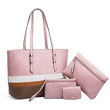 4 in 1 Trendy Striped Front Tote Bag & Clutch Set
