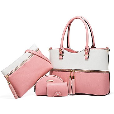 4 In 1 Stylish Two Tone Tote Bag & Clutch Set