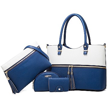 4 In 1 Stylish Two Tone Tote Bag & Clutch Set