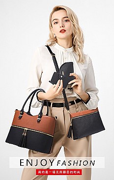 4 In 1 Stylish Two Tone Tote Bag & Clutch Set