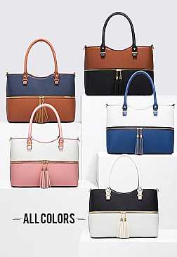 4 In 1 Stylish Two Tone Tote Bag & Clutch Set