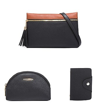 4 In 1 Stylish Two Tone Tote Bag & Clutch Set