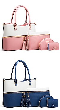 4 In 1 Stylish Two Tone Tote Bag & Clutch Set