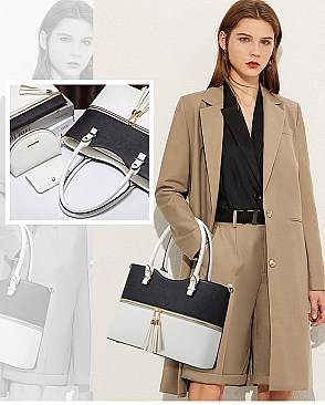 4 In 1 Stylish Two Tone Tote Bag & Clutch Set