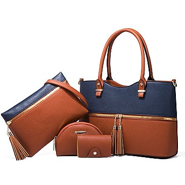 4 In 1 Stylish Two Tone Tote Bag & Clutch Set