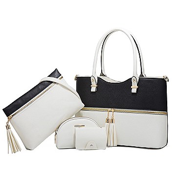 4 In 1 Stylish Two Tone Tote Bag & Clutch Set