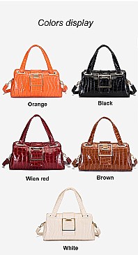 CROCODILE PRINT SMOOTH LEATHER TURN LOCK SATCHEL