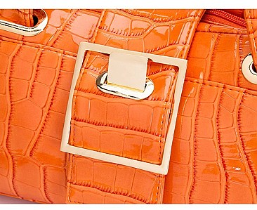 CROCODILE PRINT SMOOTH LEATHER TURN LOCK SATCHEL